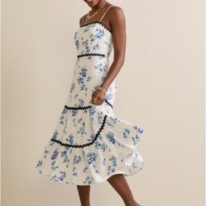 Francesca's Collections White and Blue Floral Midi Dress
